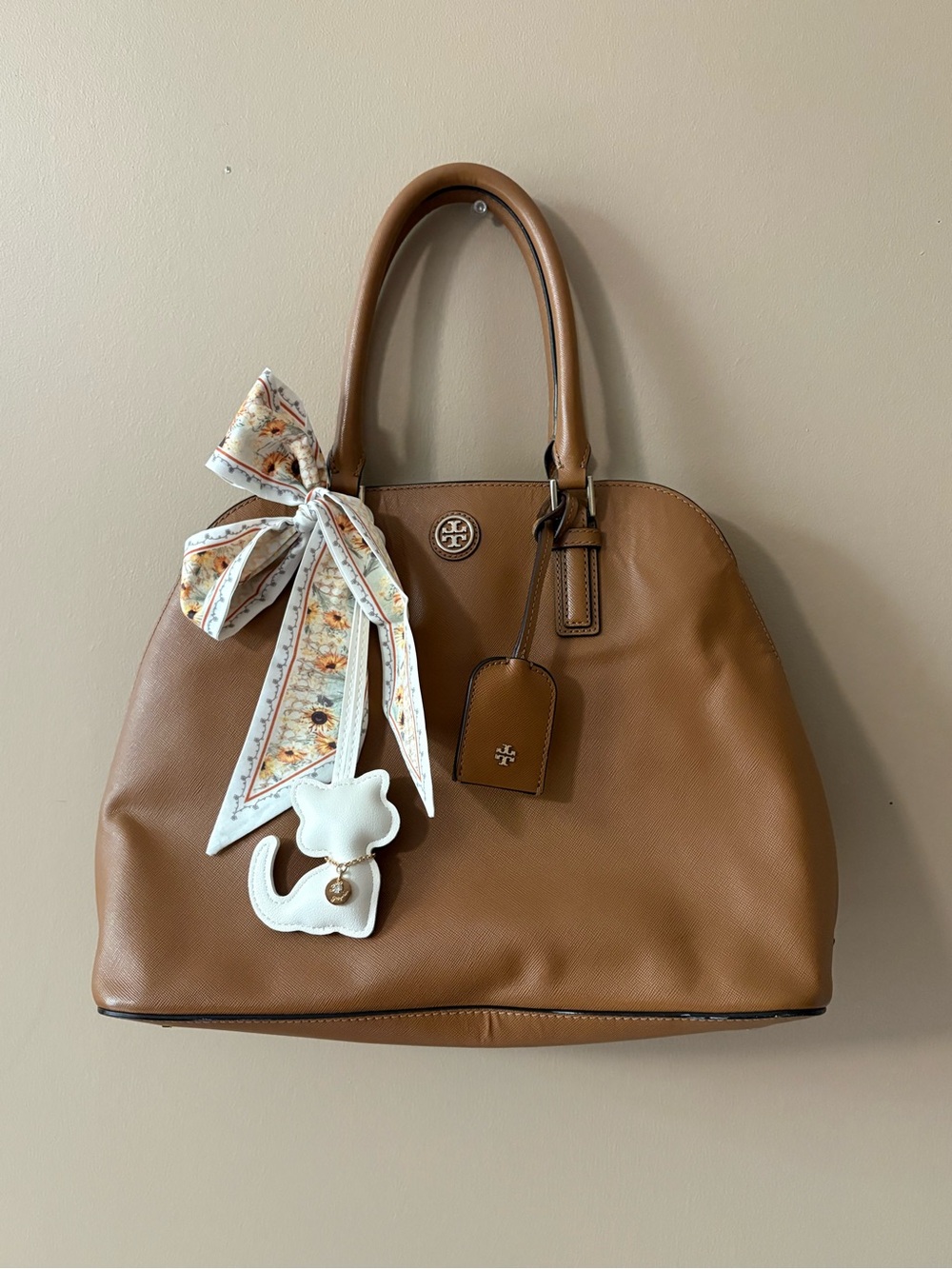 Tory Burch Robinson Tan Leather Dome Satchel